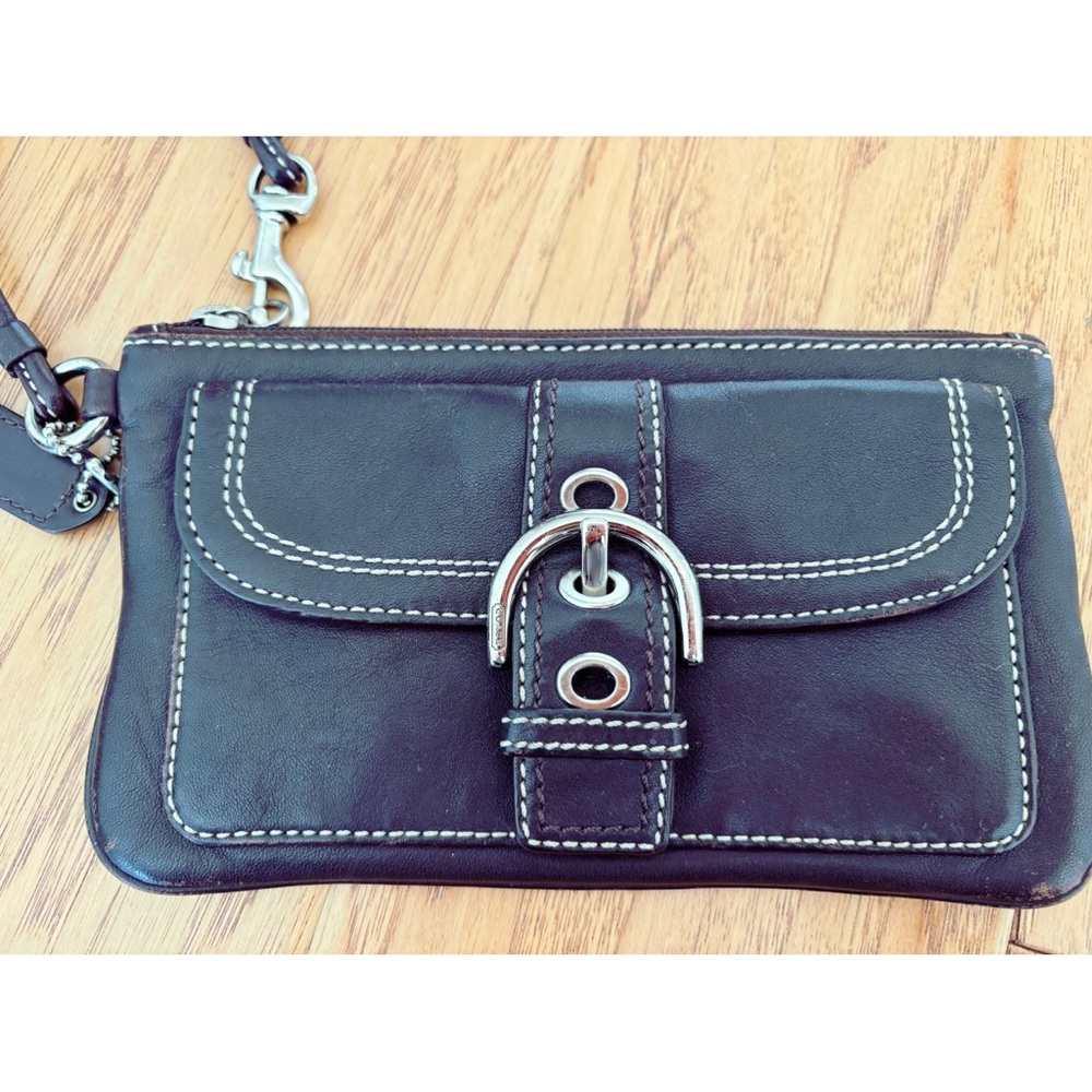 Large Coach Buckle Leather Wristlet